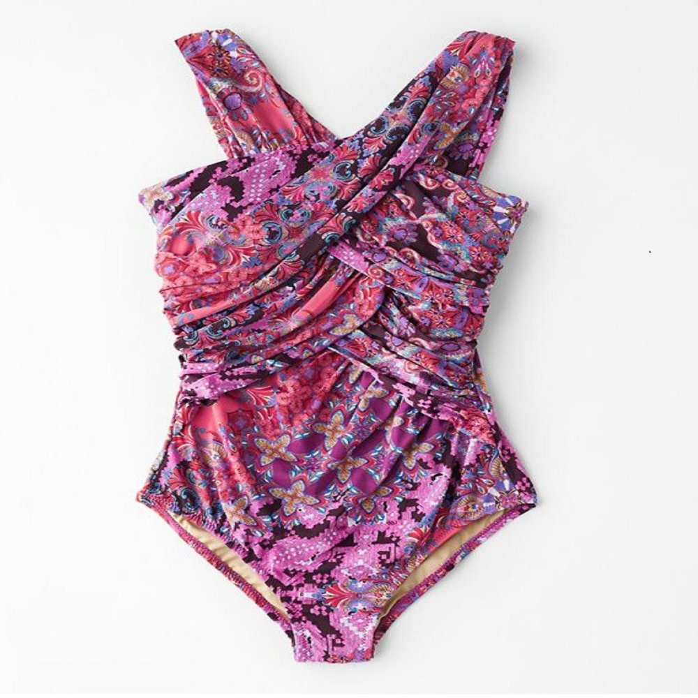 Garnet Hill ~nwot ~ Ruched Crossover One-Piece Swimsuit (with flaw)